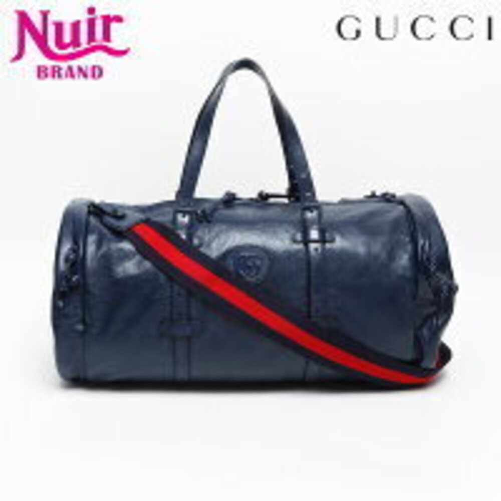 Gucci leather double GG Boston bag Navy Blue